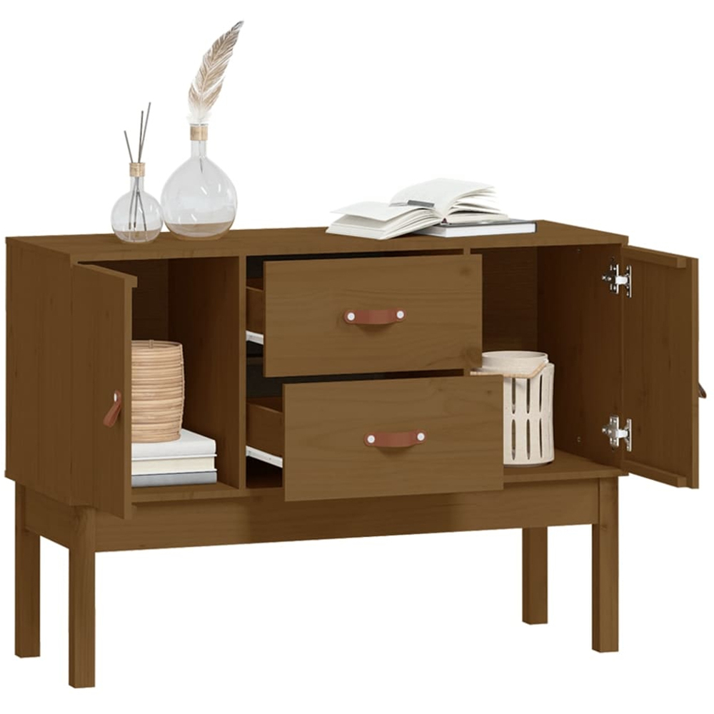 vidaXL 2 Door 2 Drawer Honey Brown Solid Wood Pine Sideboard Image 4
