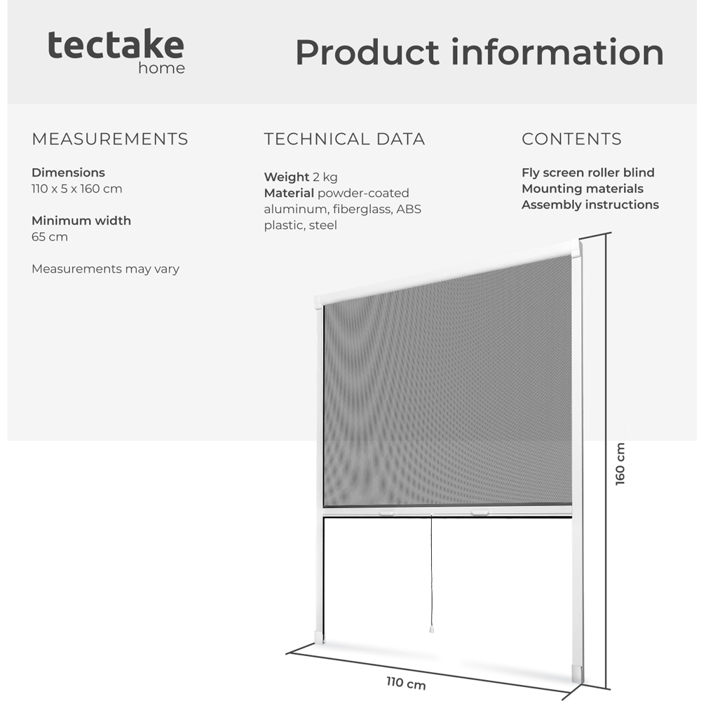 tectake Fly Screen Roller Blind 160 x 110cm Image 9