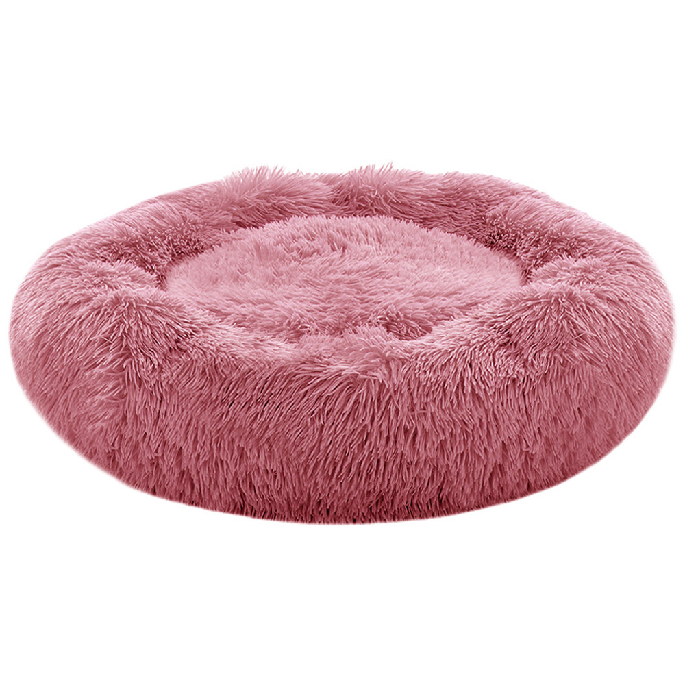 H&O Direct Pink Plush Donut Shaped Pet Bed Image 1