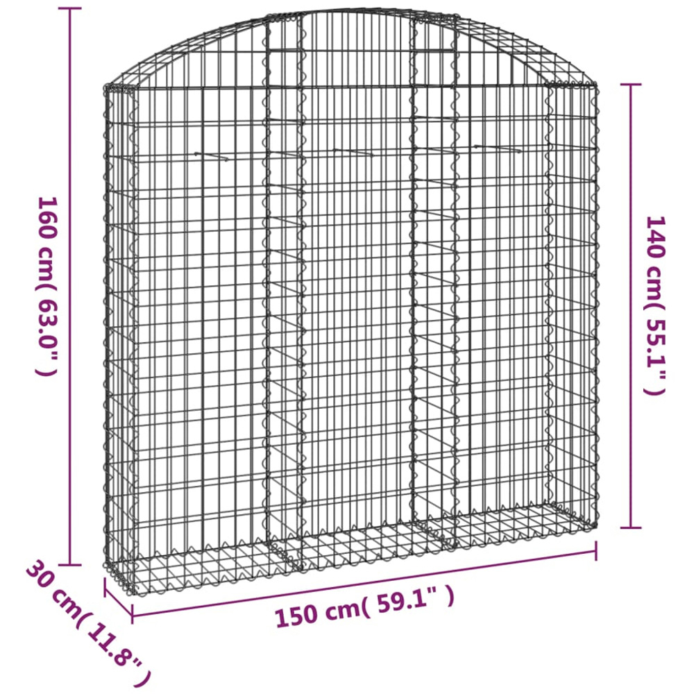 vidaXL Silver Galvanised Iron Arched Gabion Basket 150 x 30 x 140/160cm Image 4