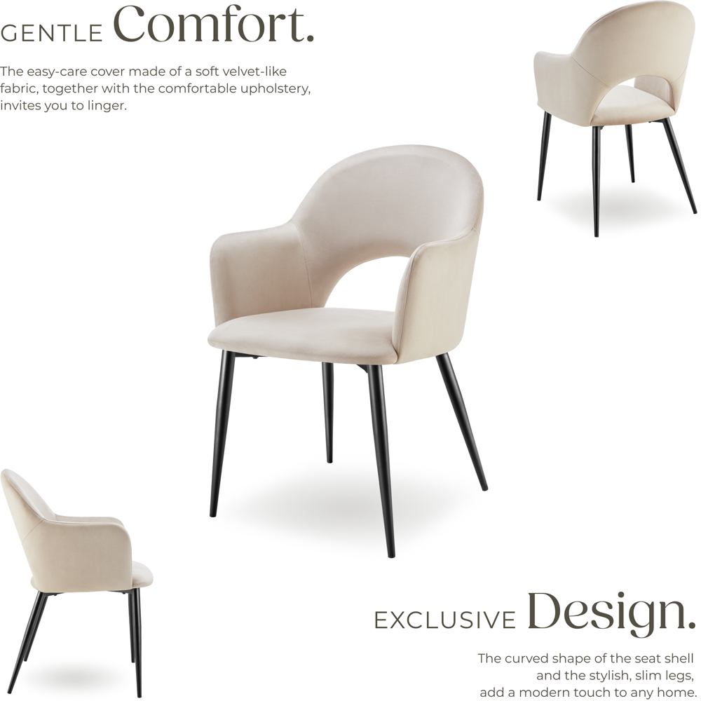 tectake Sasha Set of 4 Cream Velvet Dining Chair Image 3