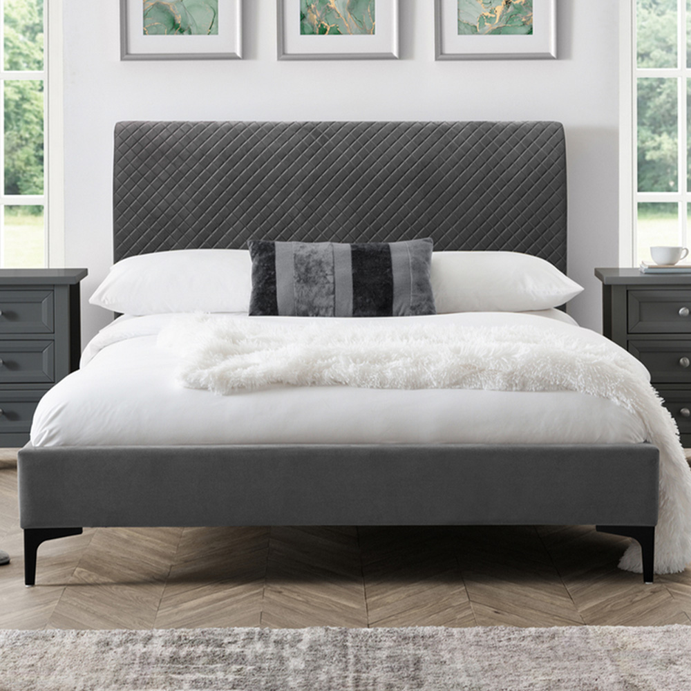 Julian Bowen Sanderson King Size Grey Velvet Bed Frame Image 1