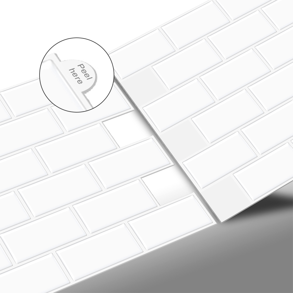 Living and Home 1.2mm 3D Effect White Peel and Stick Backsplash Tiles 30.5 x 30.5cm 10 Pack Image 2