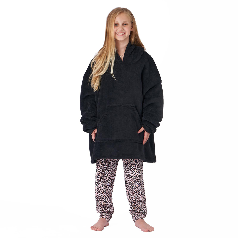 Sienna Black Soft Sherpa Oversized Wearable Hoodie Blanket Image