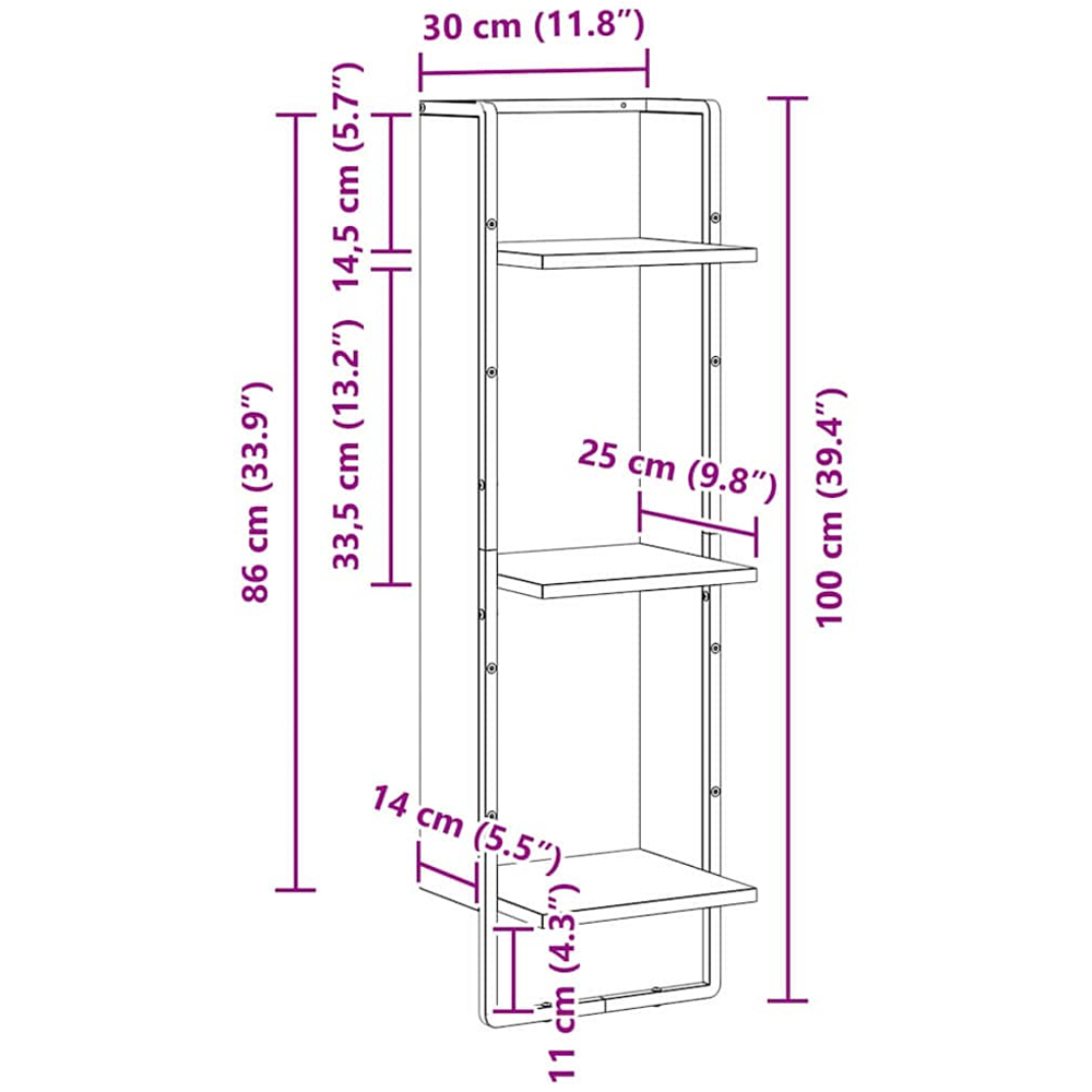 vidaXL 3 Shelf Black Oak Wall Shelf Image 9