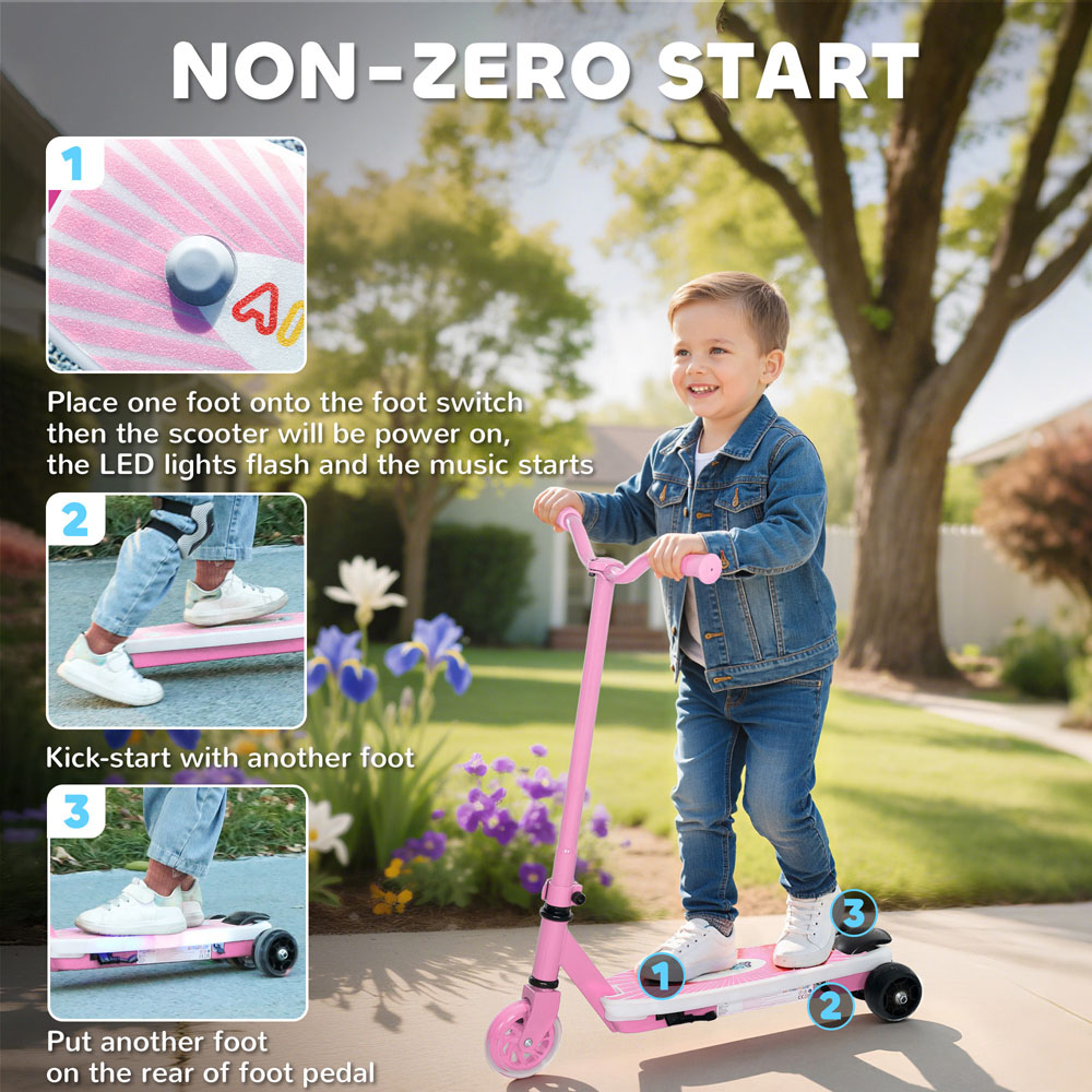 Tommy Toys AIYAPLAY Pink Electronic Ride-On Scooter with Auxiliary Rear Wheels Image 4
