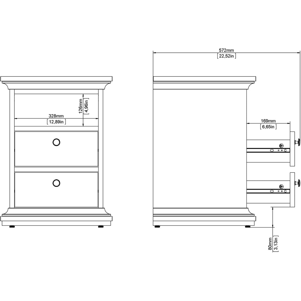 Florence Paris 2 Drawer Matt Grey Bedside Table Image 8