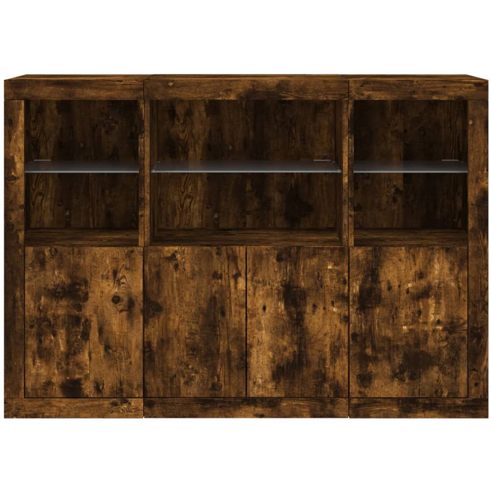 vidaXL 4 Door 6 Shelf Smoked Oak Wide Sideboard with LED Lights Image 6
