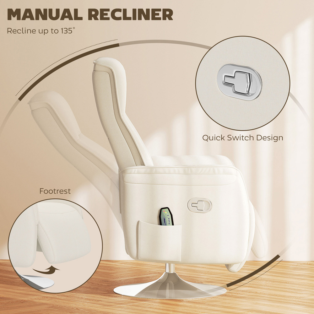 Portland Cream and White Massage Reclining Chair with Adjustable Backrest Image 6