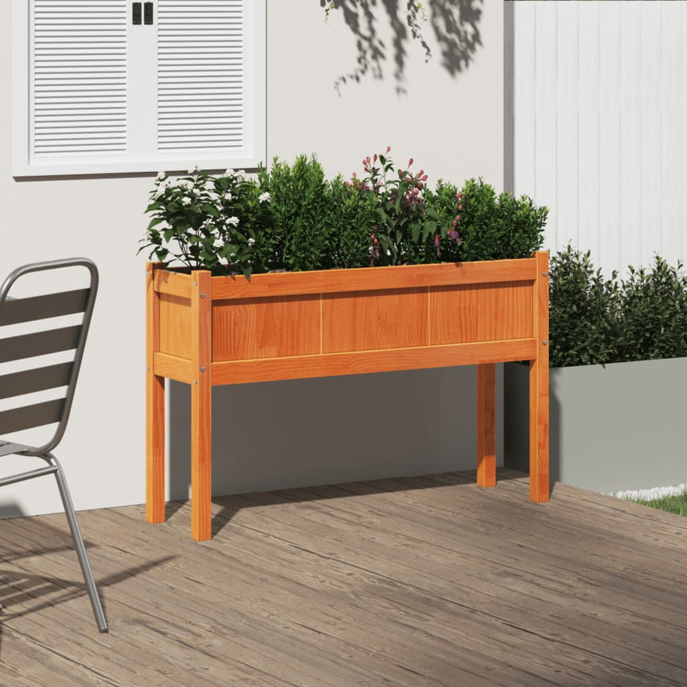 vidaXL Wax Brown Solid Pine Wood Garden Planter with Legs 70 x 110 x 31cm Image 2
