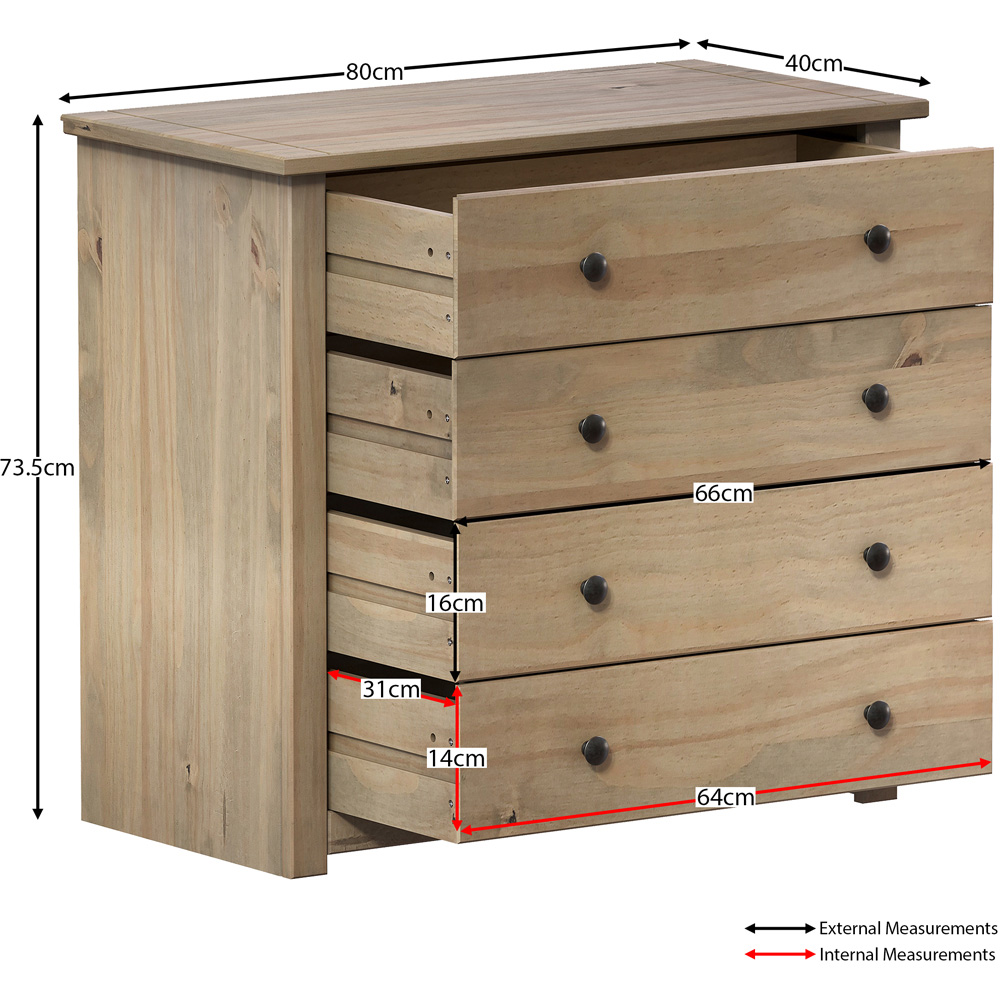 Vida Designs 4 Drawer Panama Pine Chest of Drawers Image 8