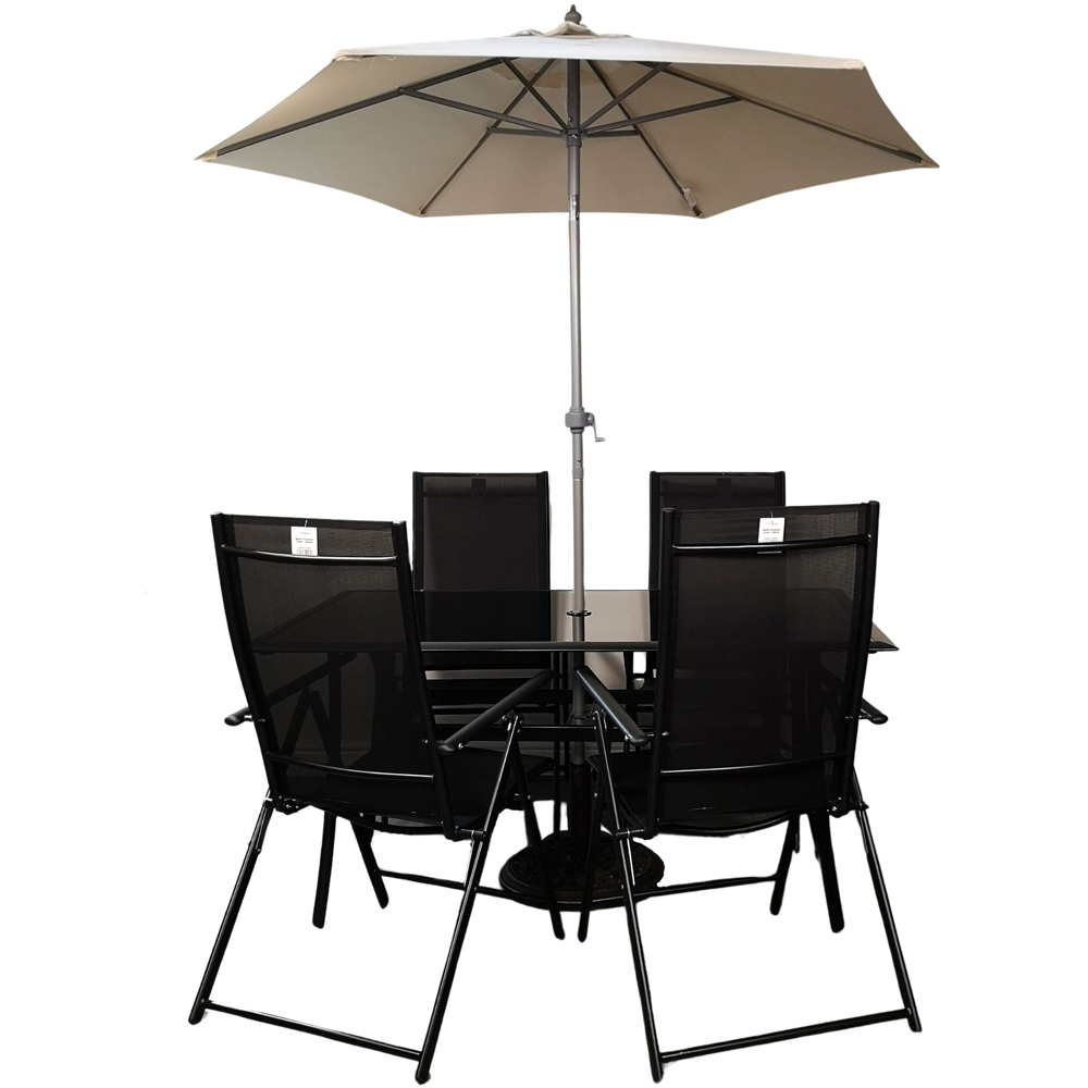 Samuel Alexander 4 Seater Rectangular Outdoor Reclining Dining Set with Cream Parasol Image 2