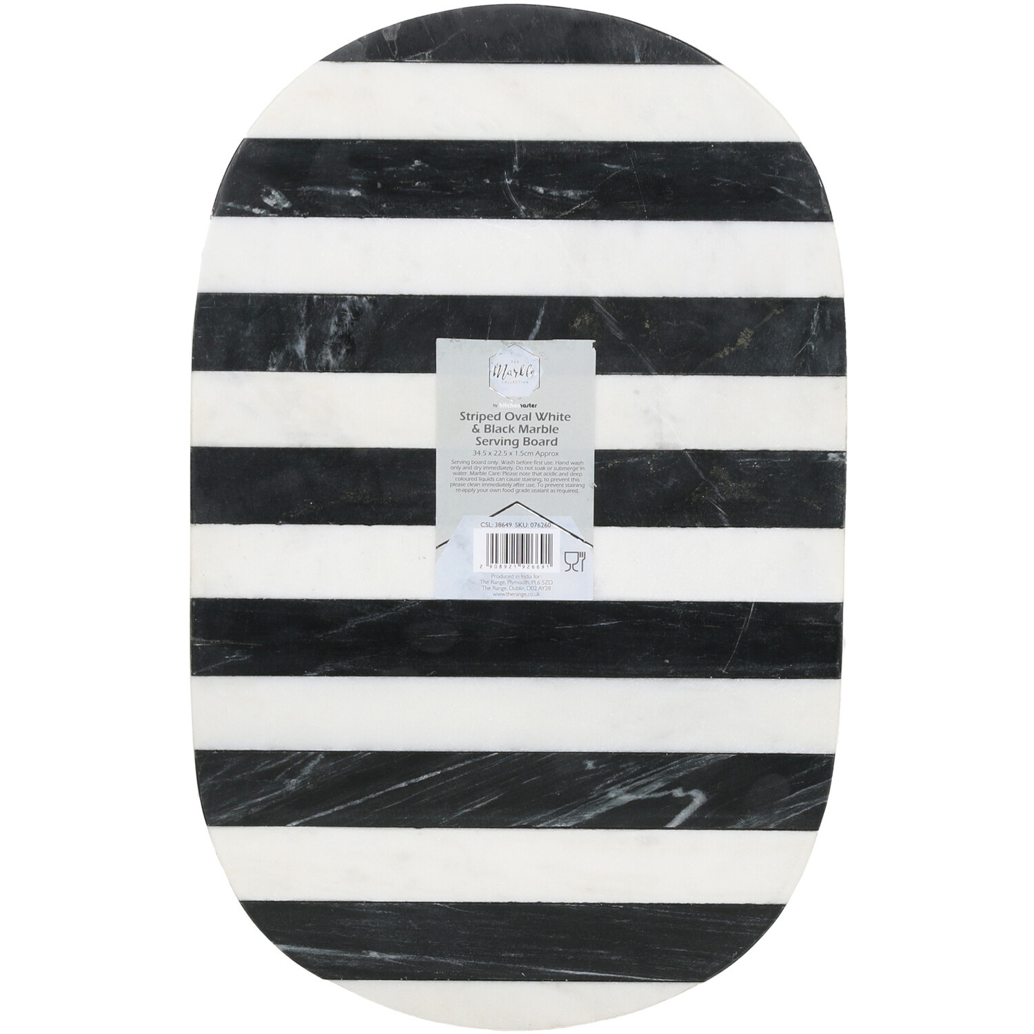 Striped Marble Oval Serving Board - White & Black Image 3