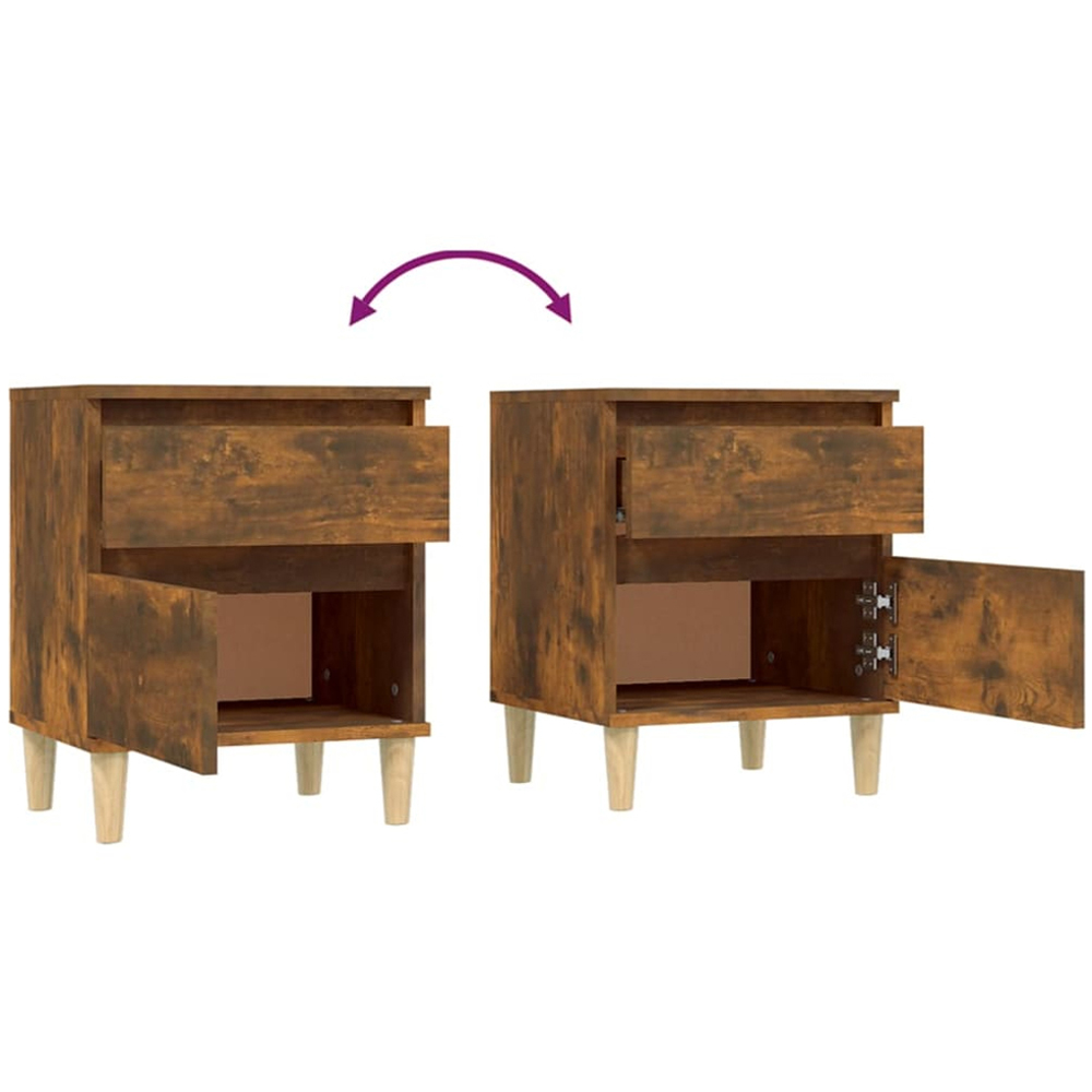 vidaXL Single Door Single Drawer Smoked Oak Bedside Cabinet Set of 2 Image 7