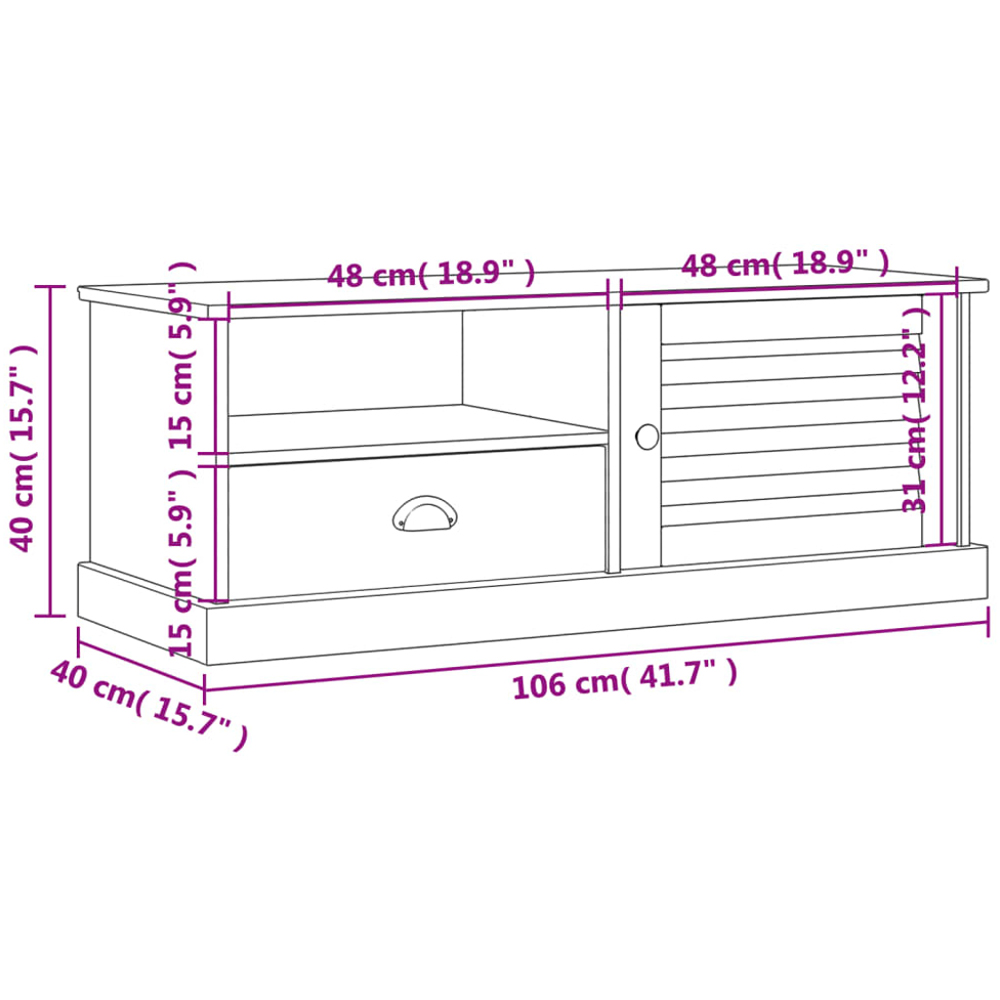 vidaXL Single Door Single Drawer Single Shelf Grey Solid Pine TV Cabinet Image 9