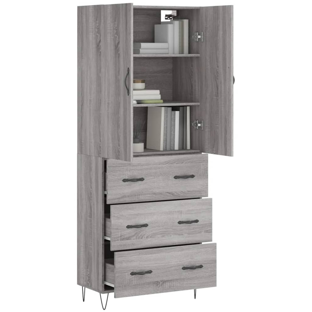 vidaXL 3 Door 3 Drawer Grey Highboard Image 3