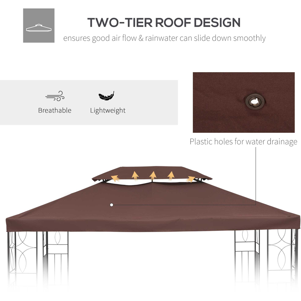 Outsunny 3 x 4m 2 Roof Brown Gazebo Canopy Replacement Image 4