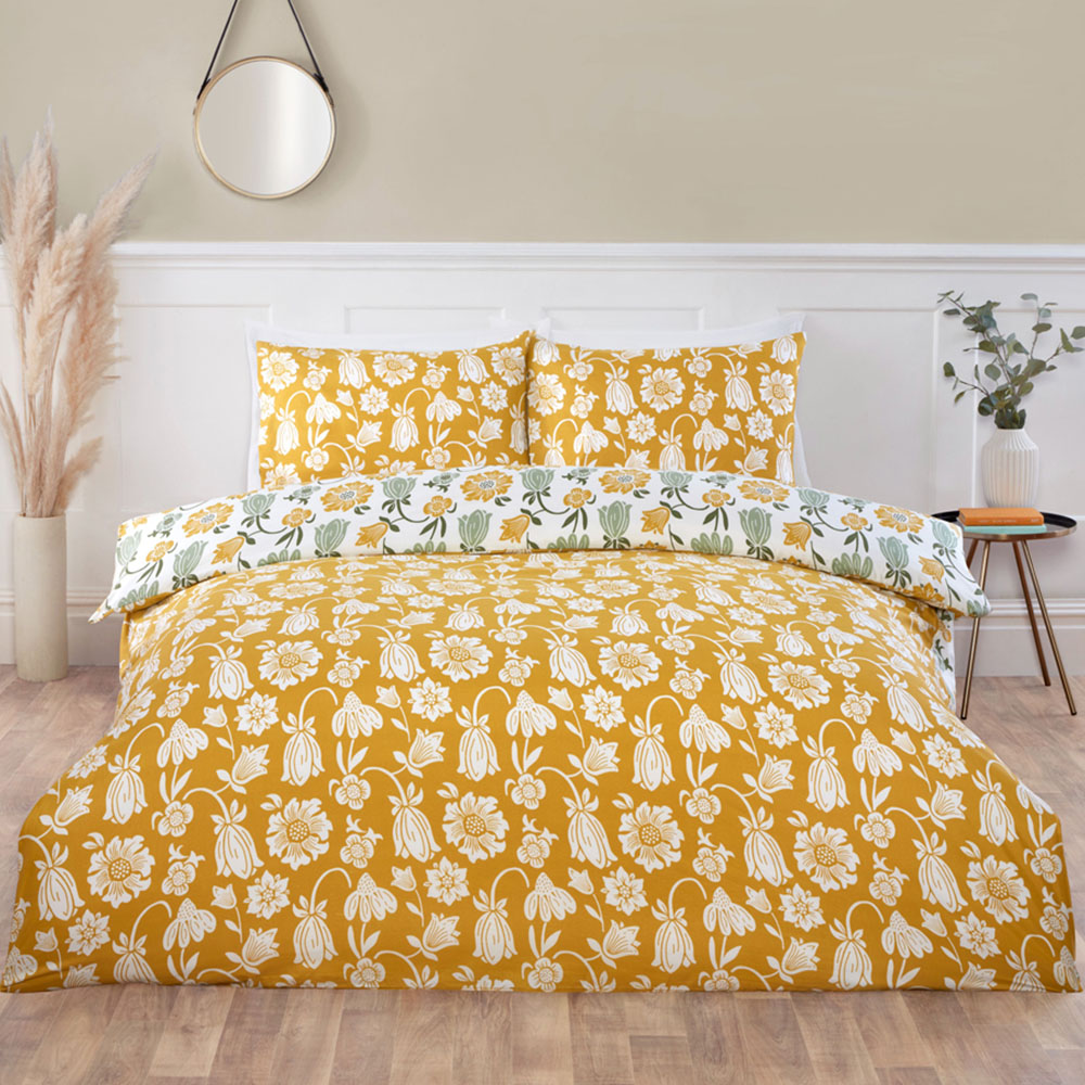 Serene Victorian Bloom King Size Green Microfibre Fabric Reversible Duvet Cover Set Image 4