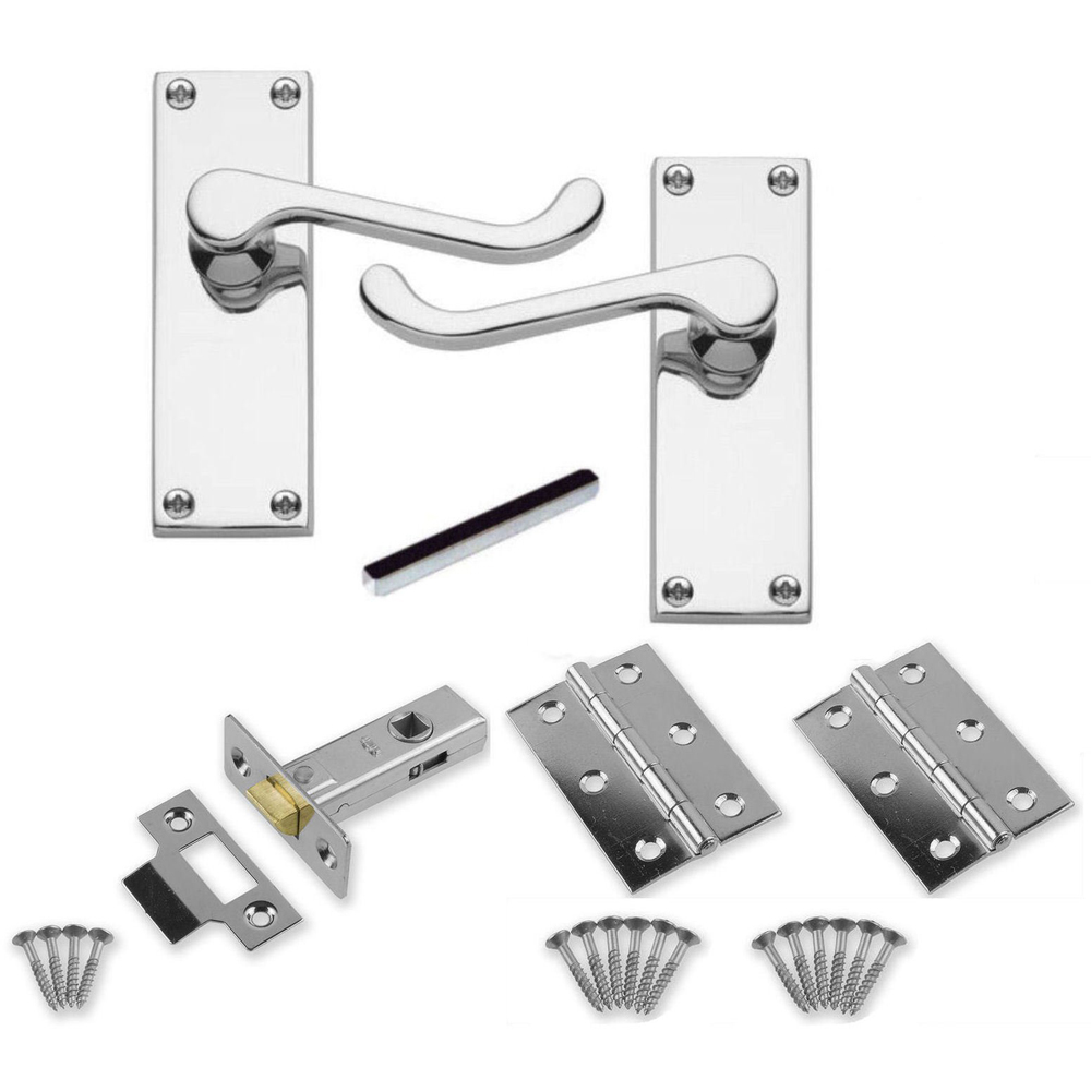 Golden Grace Polished Chrome Victorian Scroll Latch Door Handle with Hinge 2 Pack Image 2