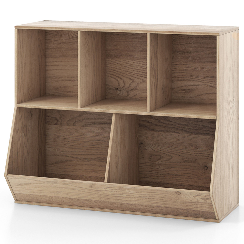 Costway 5 Cubbies Natural Kids Toy Storage Cabinet Image 2