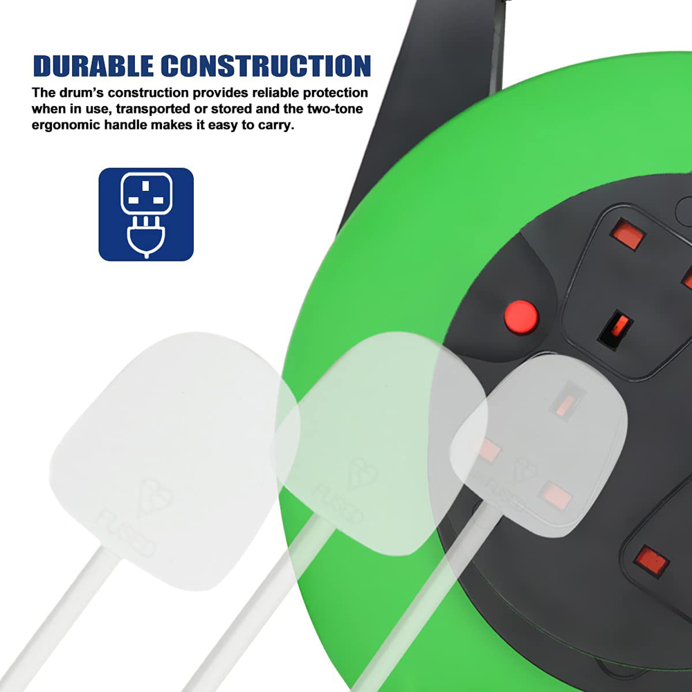 ExtraStar 13A 10m 4 Socket Green Unswitched Heavy Duty Cable Reel Image 3