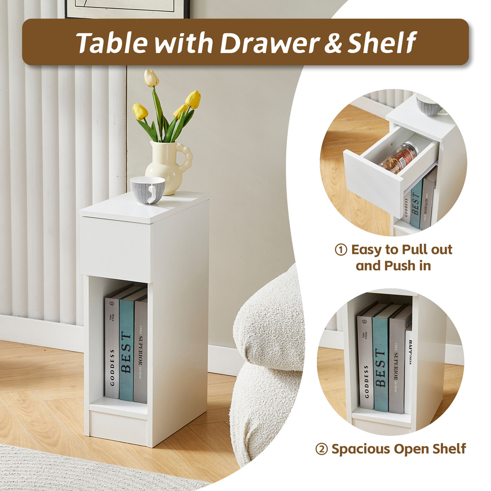 Brooklyn Ava Single Drawer Single Shelf White Solid Wooden Bedside Table Image 4