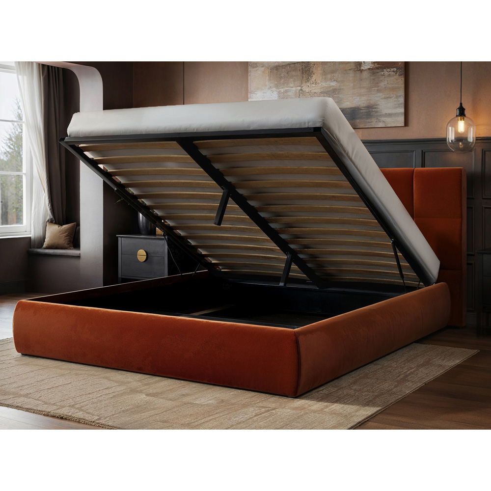 Solace+Co Mika Double Burnt Orange Velvet Ottoman Bed Image 5