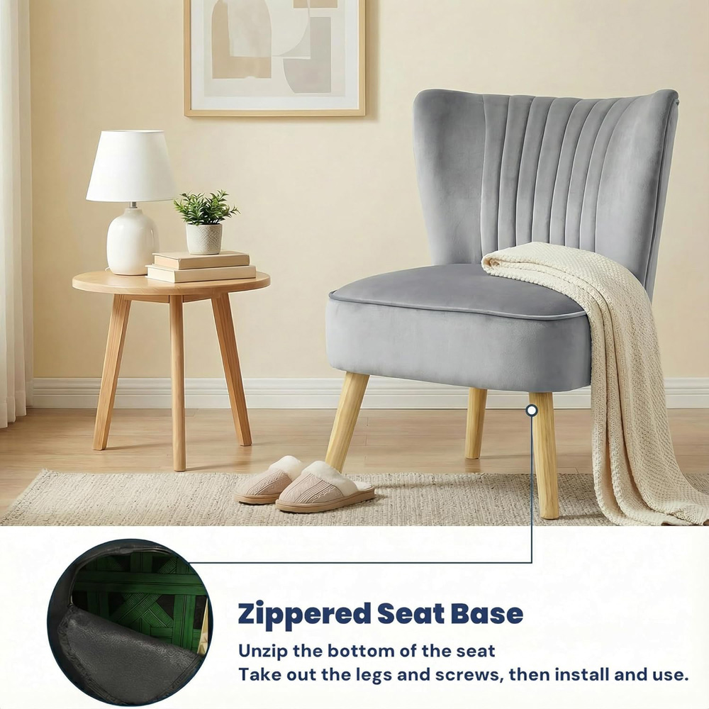 Alivio Grey Velvet Upholstered Modern Accent Chair Image 7