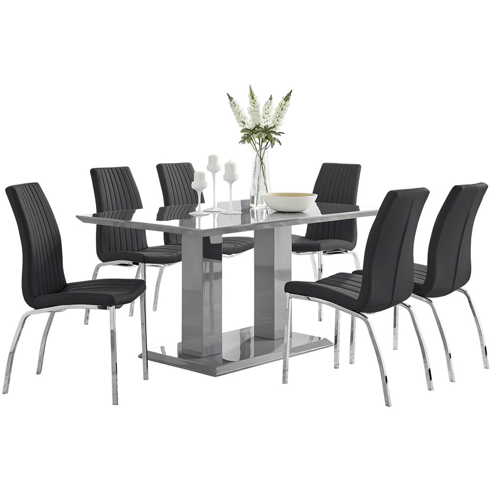 Furniturebox Molini Fontana 6 Seater Dining Set Grey Gloss Black and Chrome Image 2