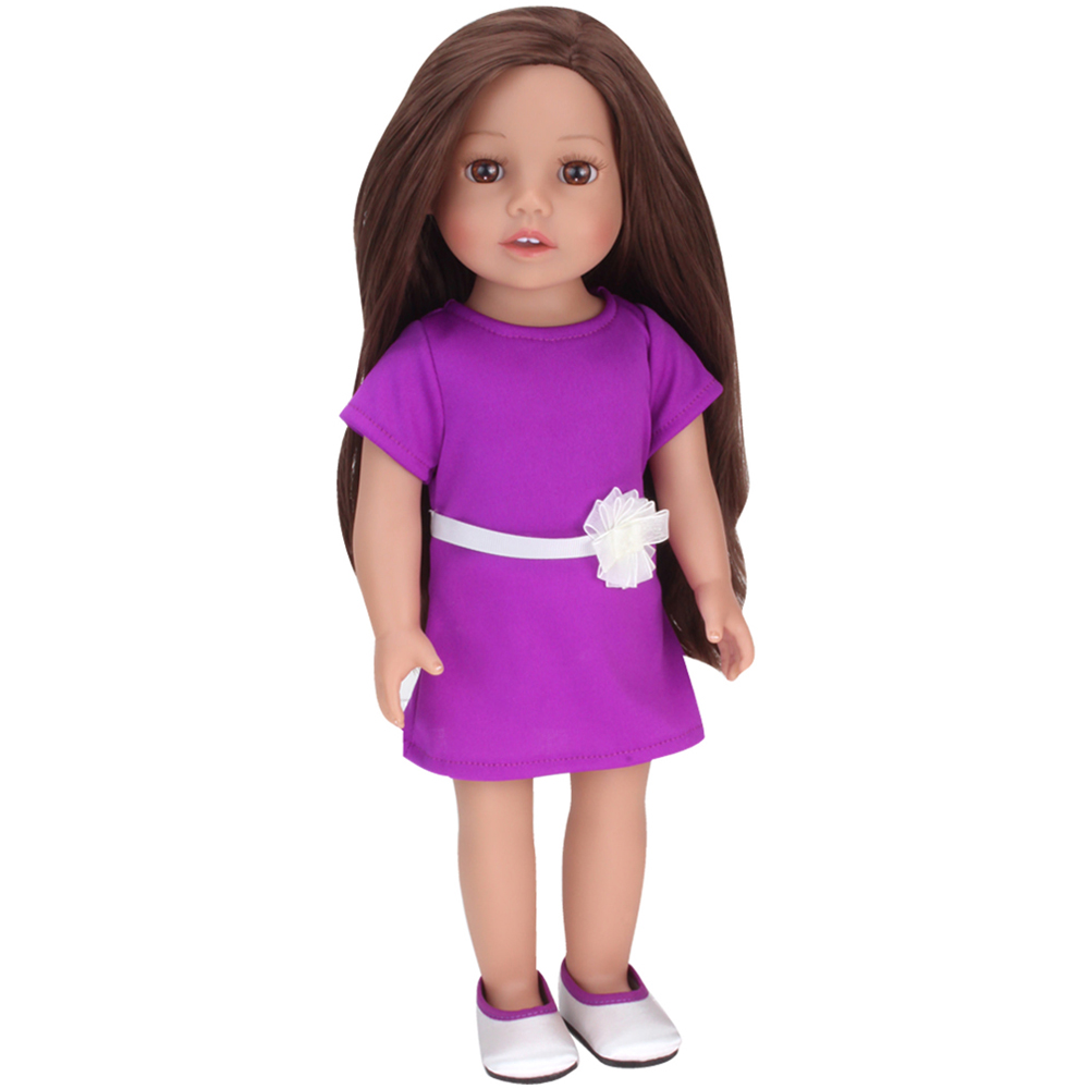 Teamson Kids Sophia's Miley Brunette Vinyl Doll in Purple Dress and Silver Satin Shoes Image 1