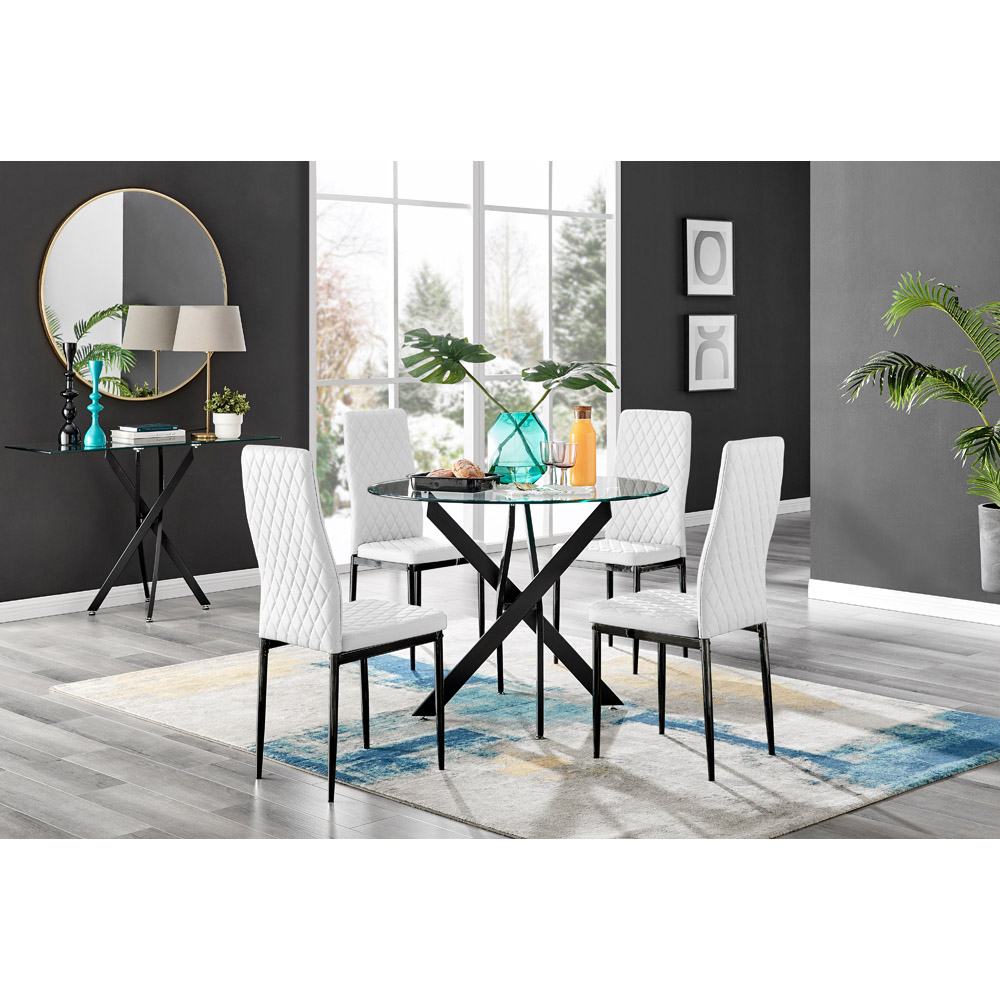 Furniturebox Arona Valera Glass 4 Seater Round Dining Set Black and White Image 9