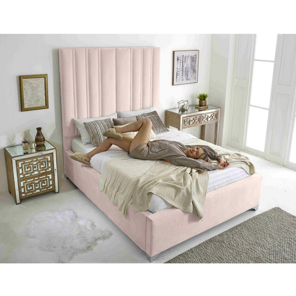 Eleganza Home Wilburn Single Pink Plush Velvet Bed Frame with Headboard Image 5