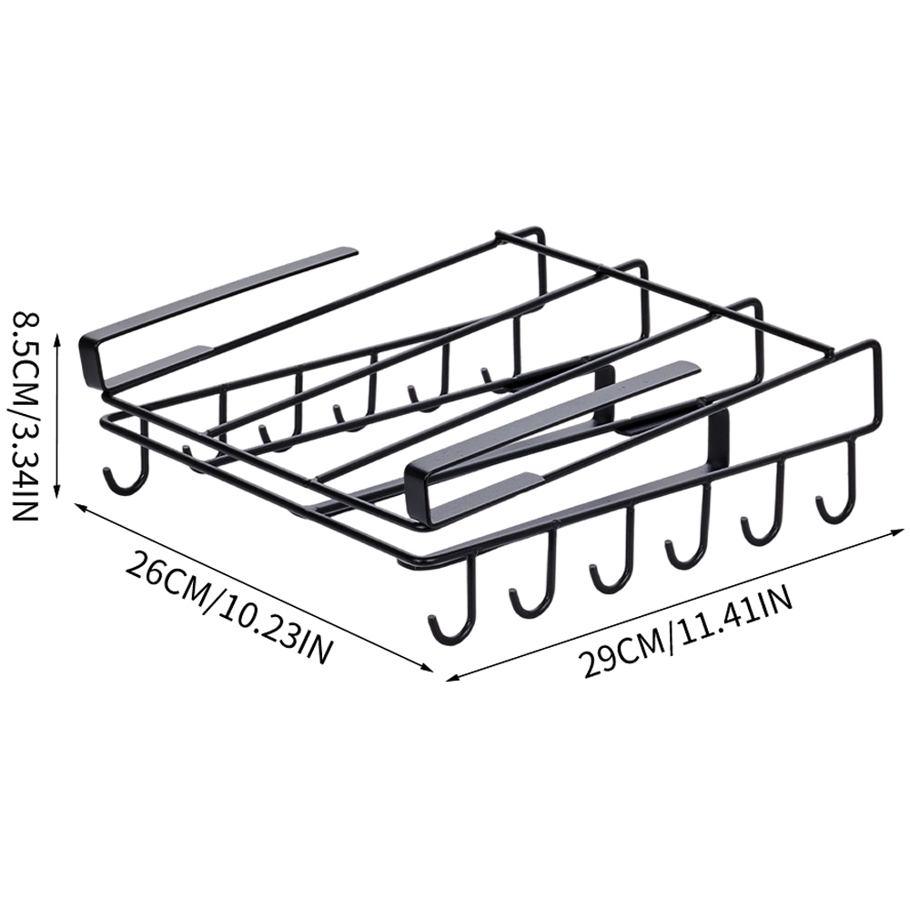 Living and Home Black Under Cabinet Storage Rack with Hooks and Hanger Bars Image 8