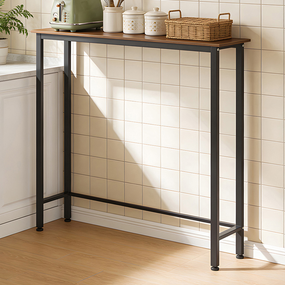 Living and Home Brown Wood Effect Narrow Console Table with Steel Frame Image 1