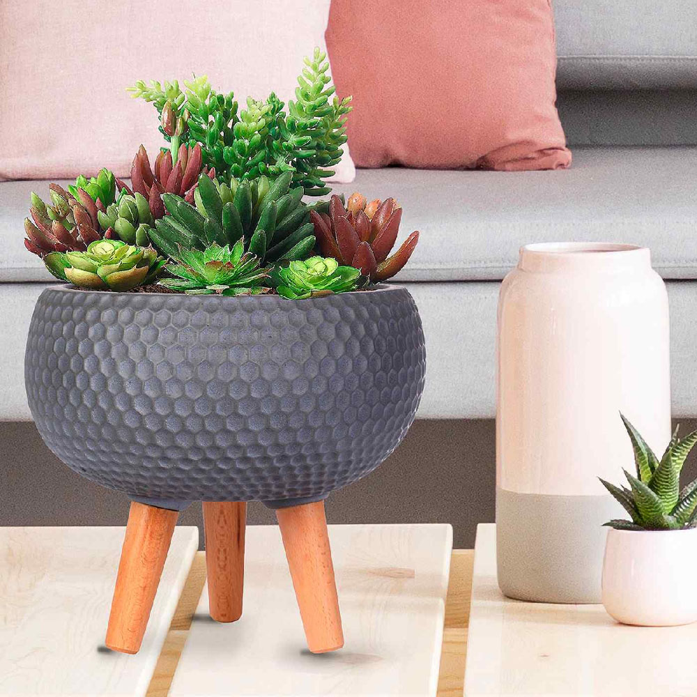 wilko Honeycomb Grey Bowl Planter on Legs 25cm Image 3
