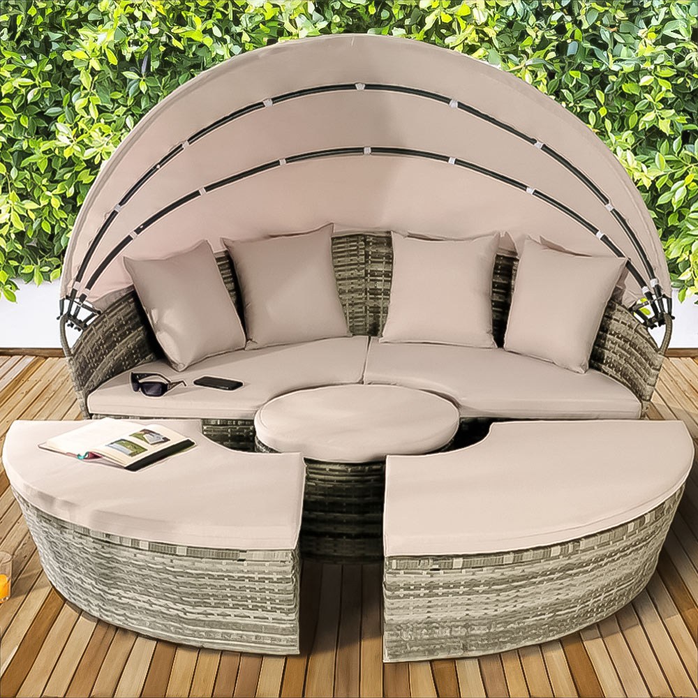 Brooklyn Luxury 8 Seater Grey Rattan Sun Lounger Sofa Set with Canopy 210cm Image 1