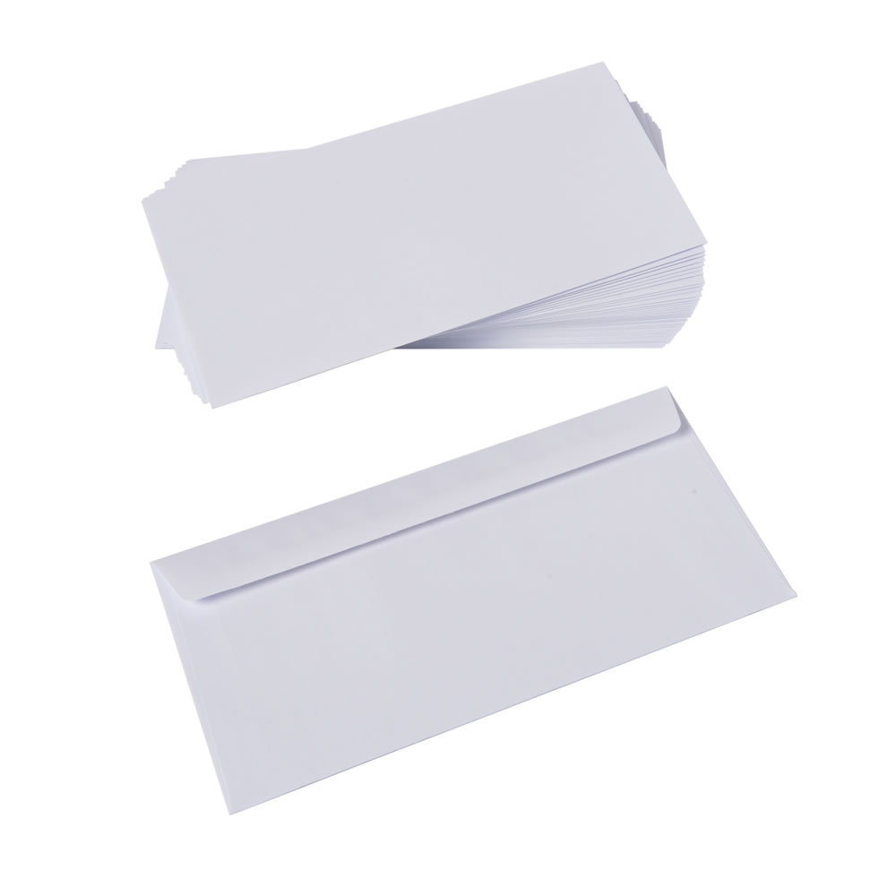 Wilko White Gummed Envelopes 110 x 220mm 50 pack Image