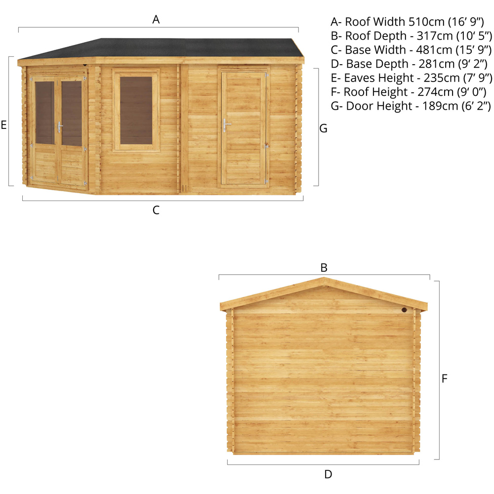 Mercia 16.4 x 9.8ft Corner Log Cabin with Side Shed Image 8