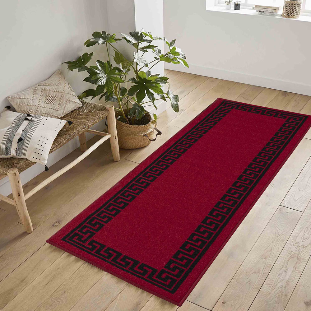 Desire Rugs Havana Red and Black Greek Key Anti Slip Door Mat 150 x 80cm Image 2