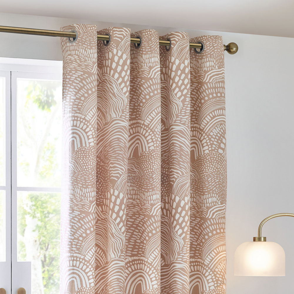 Hoem Nola Oat Abstract Eyelet Curtains 168 x 137cm Image 2