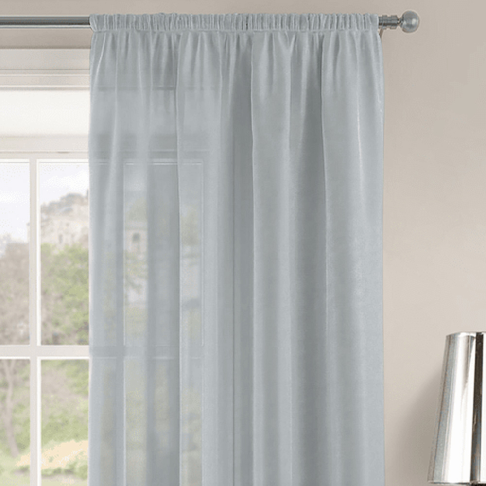 Velosso Riva Plain Silver Slot Top Voile Panel Curtain 150 x 137cm Image 2