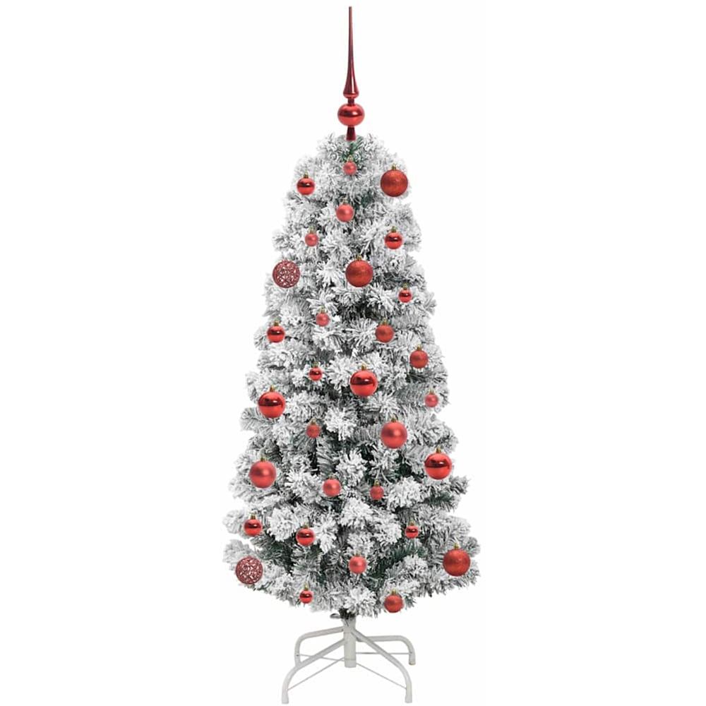 vidaXL Pre-Lit Warm White LED and Red Baubles Snow Flocked Artificial Christmas Tree 4ft Image 4