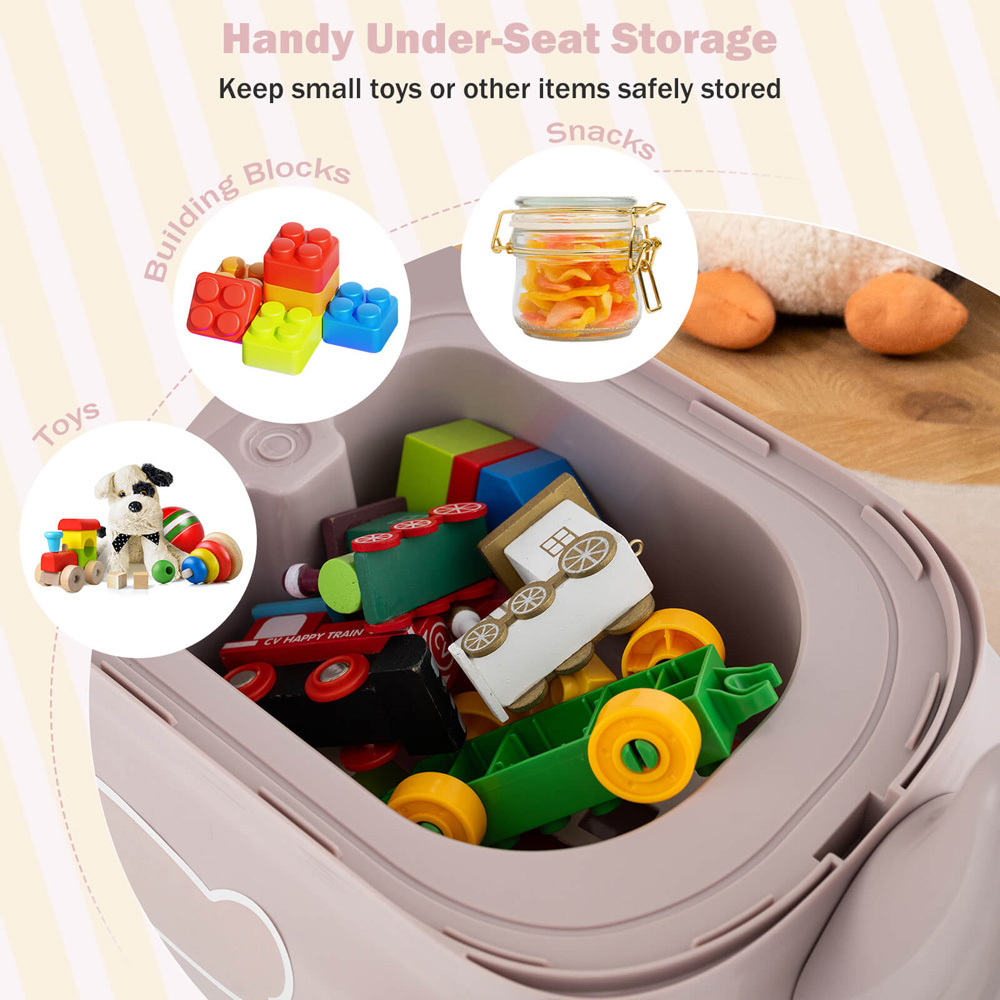 Costway Toddler Pink Dinosaur Foot to Floor Sliding Ride On Push Car with Storage Image 7