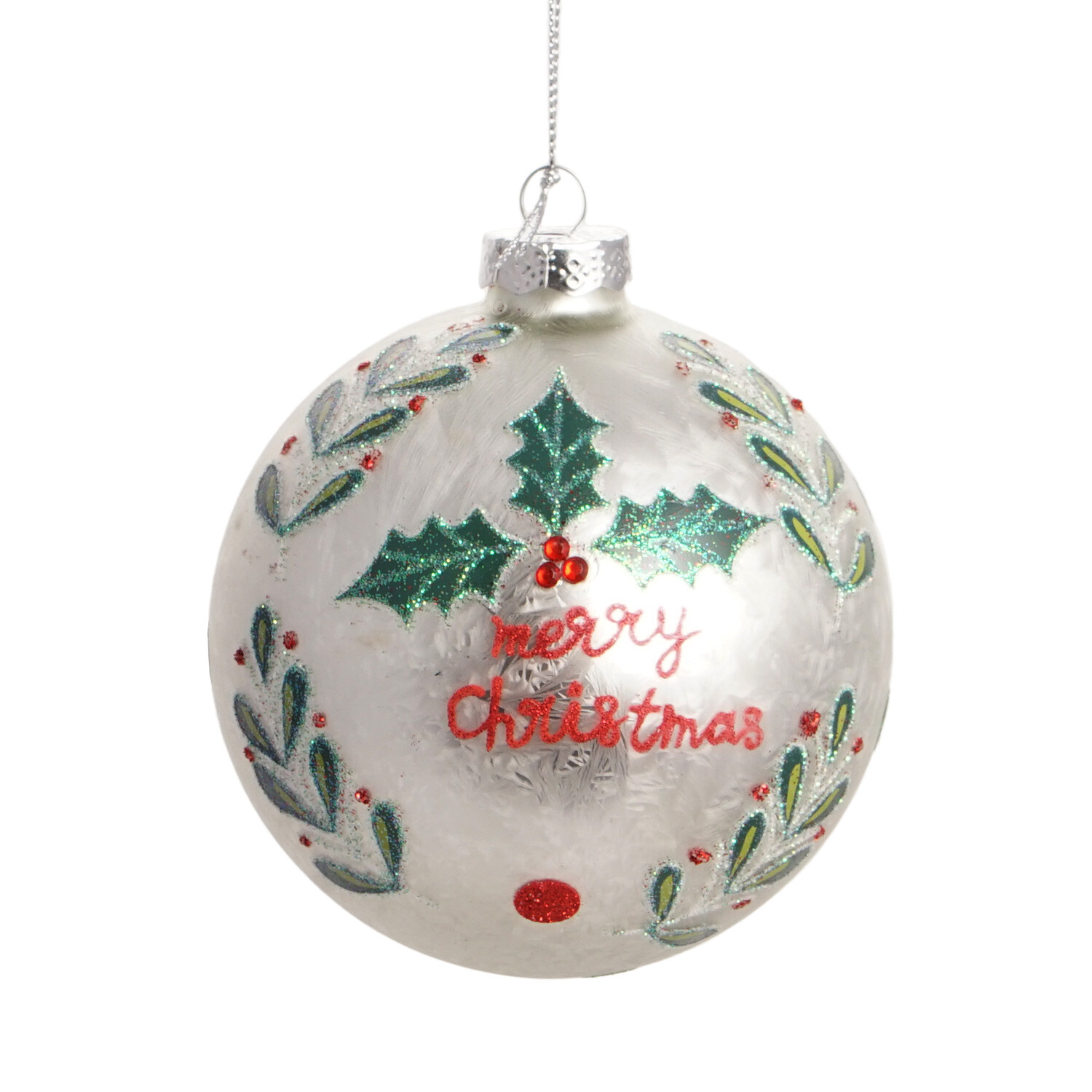 Christmas Tidings Silver Merry Christmas Bauble Image