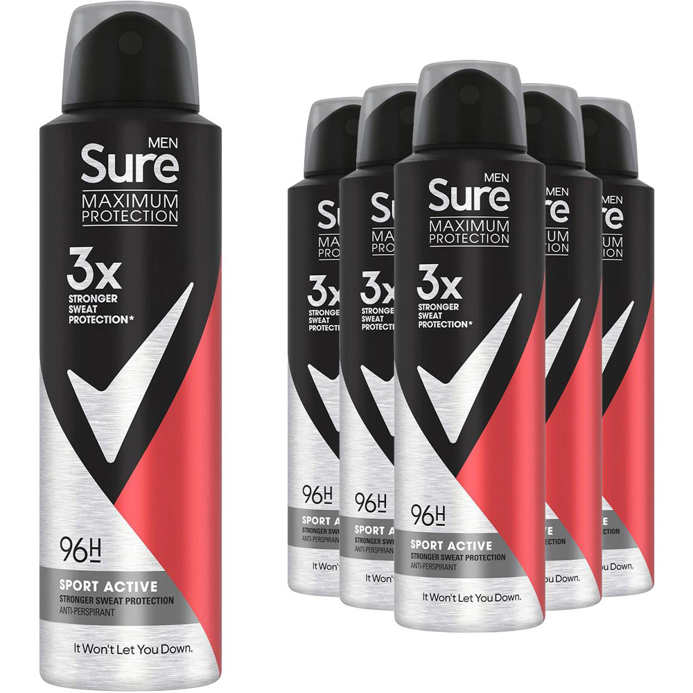 Sure Men 96H Protection Anti-Perspirant Sport Active Deodorant 150ml 6 Pack Image 1