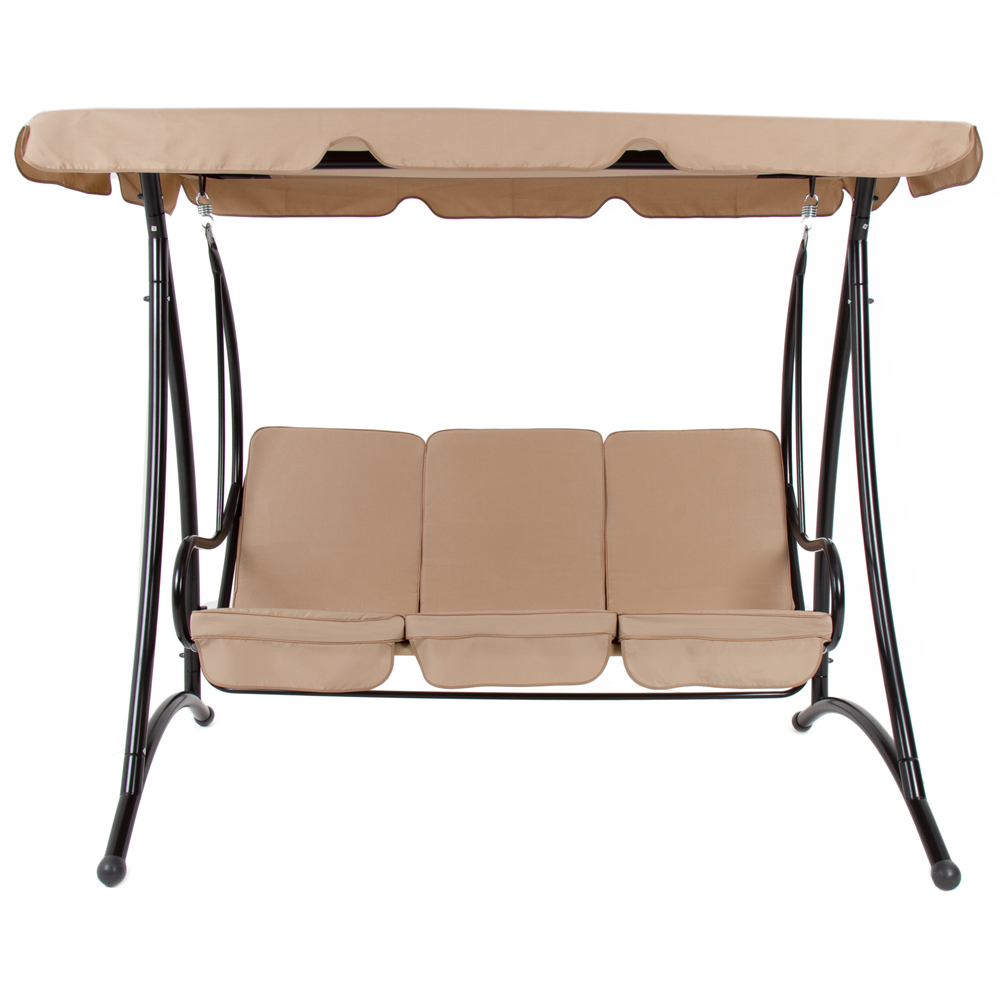 Charles Bentley 3 Seater Cream Garden Swing Seat with Canopy Image 3