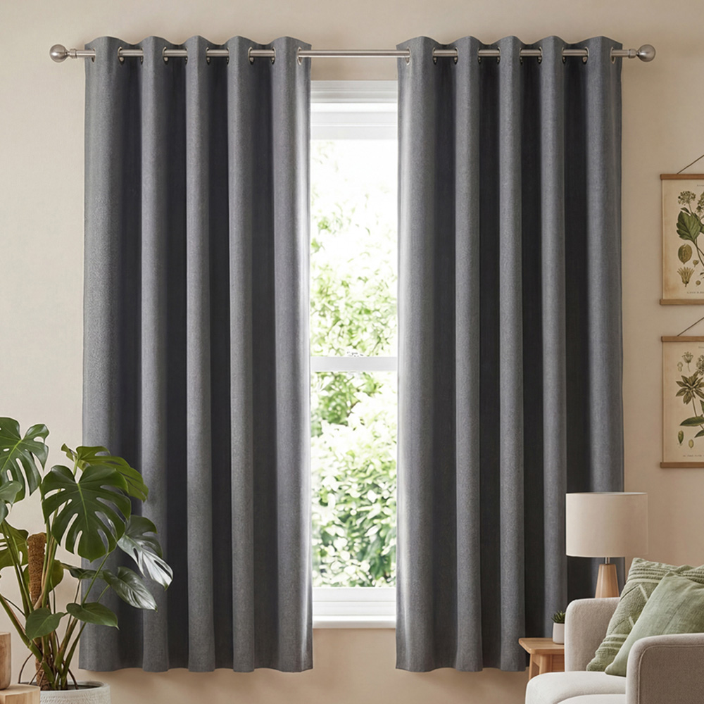 Living and Home Solid Grey Blackout Chenille Curtains 168 x 137cm Image 1