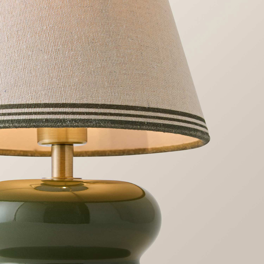 ValueLights Gia Triple Trim Linen Shade Olive Ceramic Stack Rechargeable Table Lamp Image 4