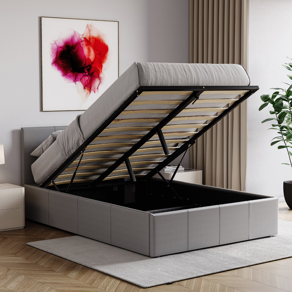 VIDA DESIGNS Lisbon Small Double Grey Faux Leather Ottoman Bed with Gel Memory Foam Mattress Image 4