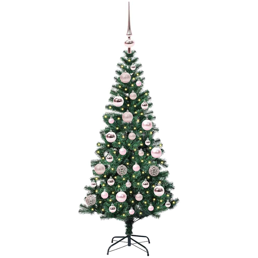 vidaXL Pre-Lit Pink Baubles Green Artificial Christmas Tree 4ft Image 1